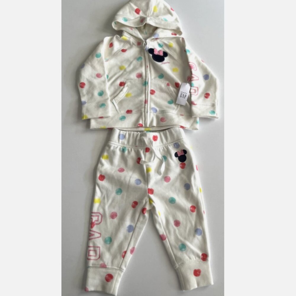 GAP Baby x DISNEY Minnie Mouse Polka Dot 2 Piece Hoodie & Jogger Pant 12-18 NWT
